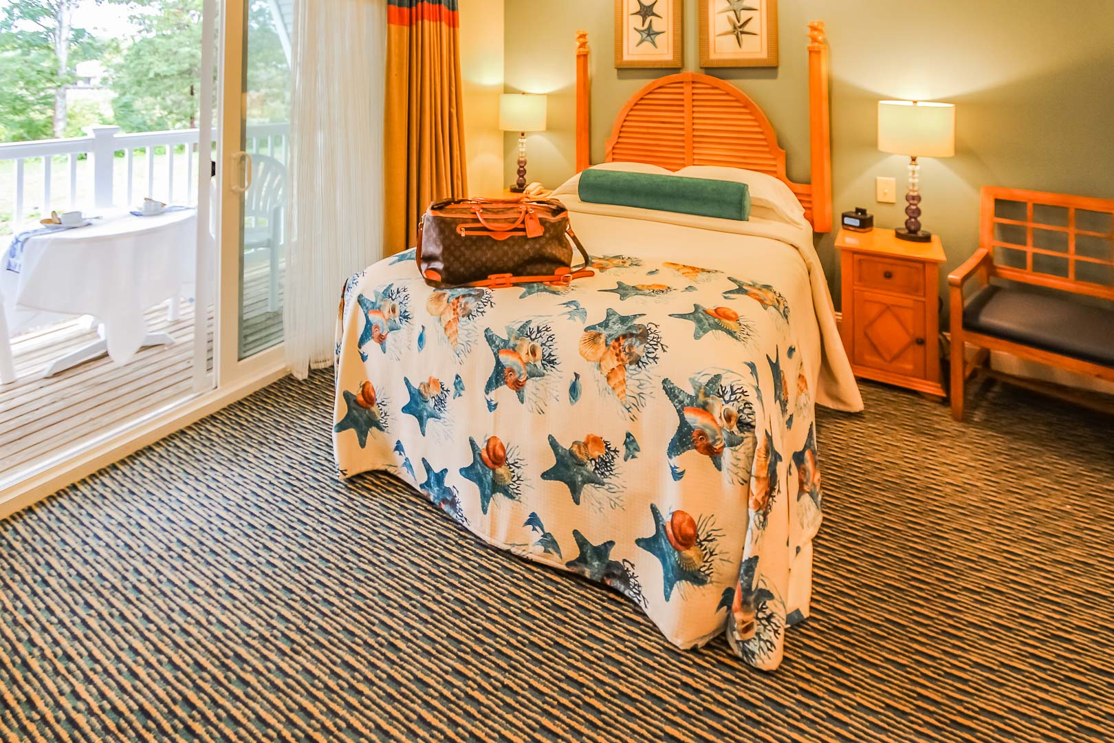 A vibrant bedroom at VRI's The Cove at Yarmouth in Massachusetts.